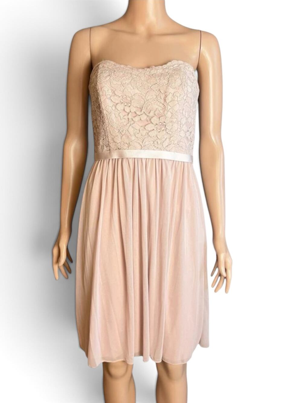 David’s Bridal NWT Cameo Strapless Lace Mesh Mini Dress Size 6 Prom
